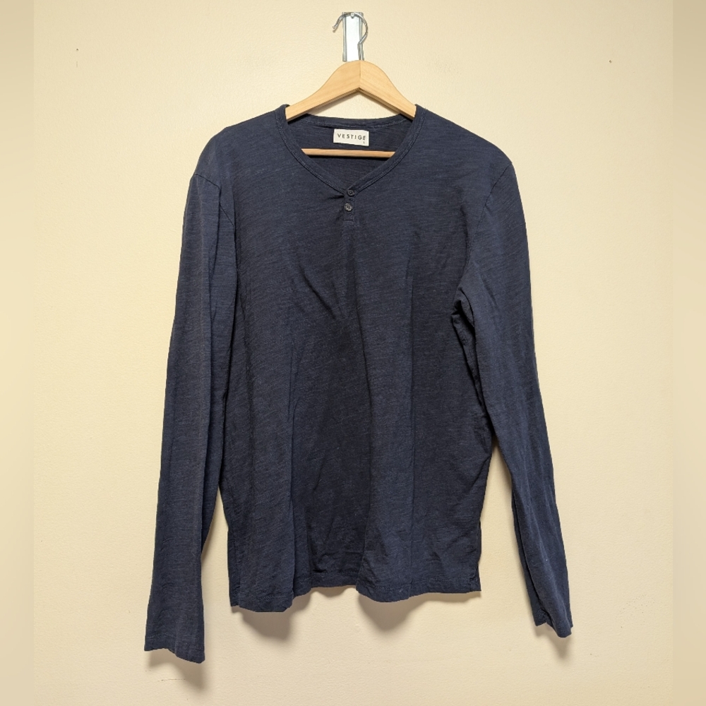 Vestige Men’s Navy Blue Cotton Long Sleeve Henley Shirt Size L